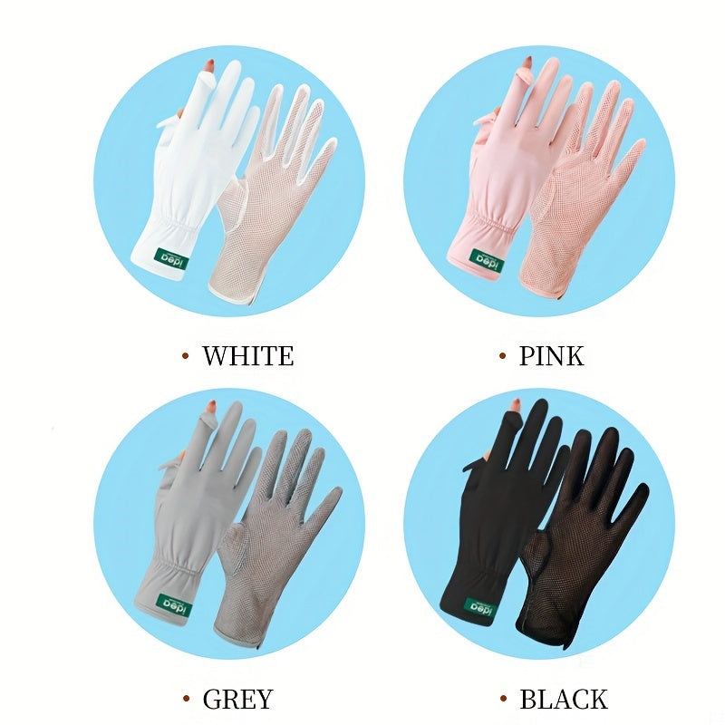 Sunscreen Gloves Solid Breathable UV Protection Ice Viscose Gloves