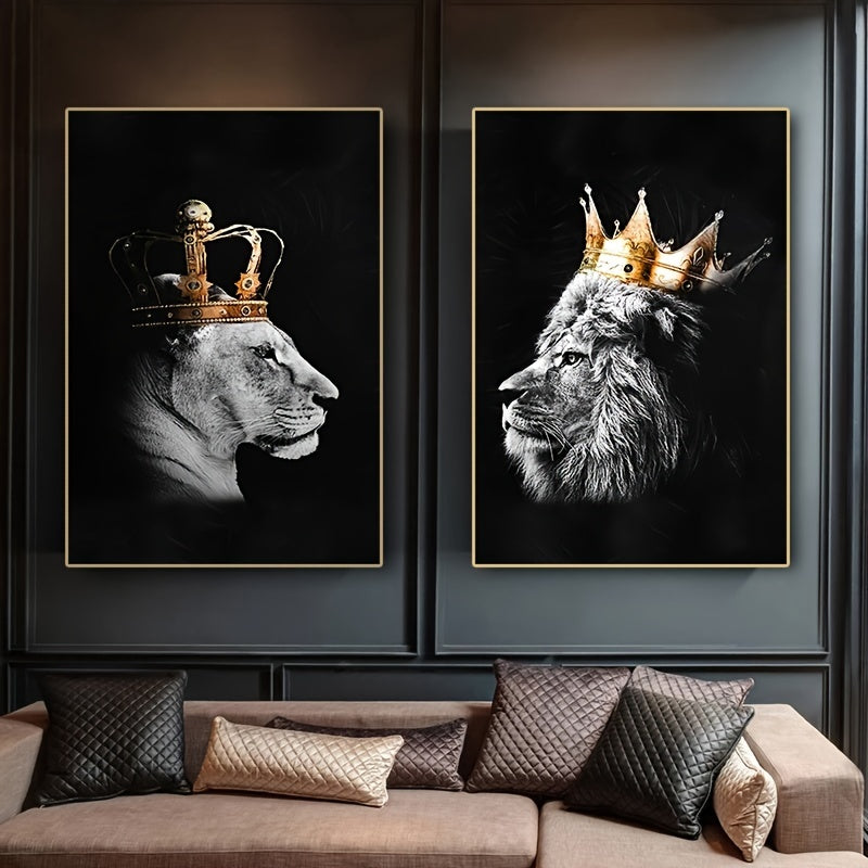 2pcs Crown Lion Wall Poster Canvas Painting 15.7x23.6in