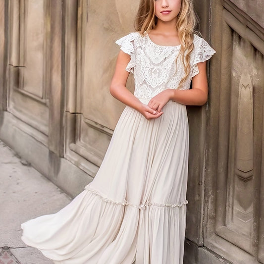 Girls' Lace Maxi Gown Dress for Wedding Performance