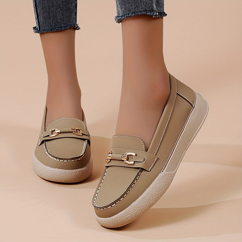 Women's Buckle Decor Loafers Soft Sole Slip On Flats