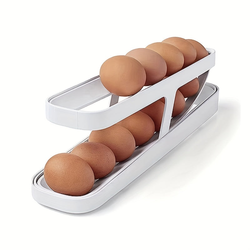1pc Double Layer Rolling Egg Dispenser Refrigerator Storage Box