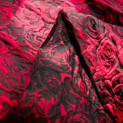 Embossed Deep Red 3D Rose Jacquard Fabric for DIY Sewing Women's Dress Suit Bags