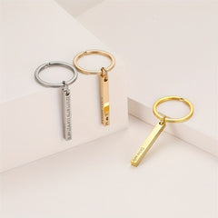 Custom 3D Bar Keychain For Men Stainless Steel Four Side Coordinates Keyring