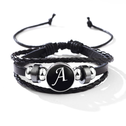 Stackable PU Leather Chain Bracelet with 26 English Letter Pattern
