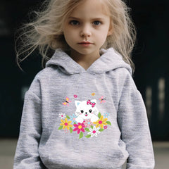 Sweet Kitty & Flower Print Girls Outfit For Sports - Spring/Fall