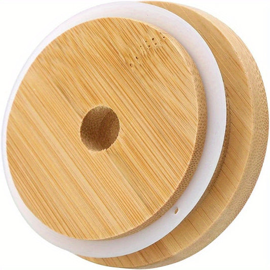 Bamboo Jar Lids with Straw Hole for Mason Jars, Leak Proof, Reusable