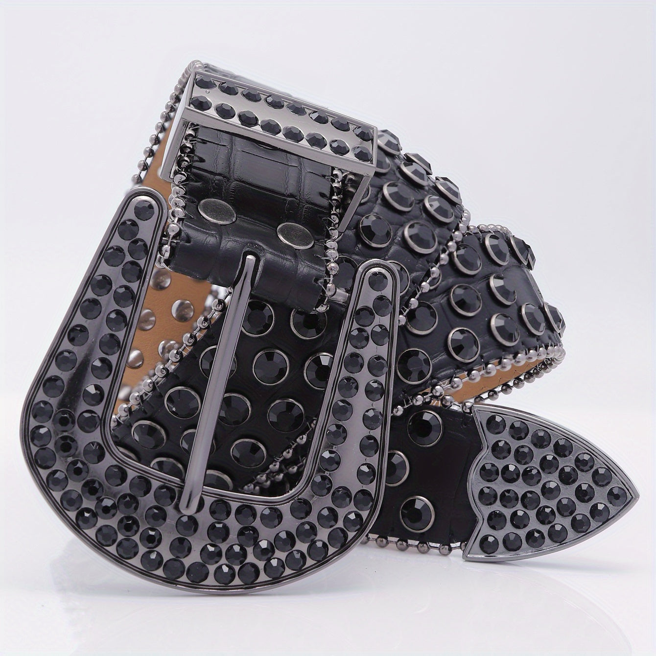 Crocodile Pattern Rhinestone Leather Belt for Men