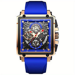 LIGE Boy's Top Hollow Square Sport Watch Leather Strap Waterproof Quartz WristWa
