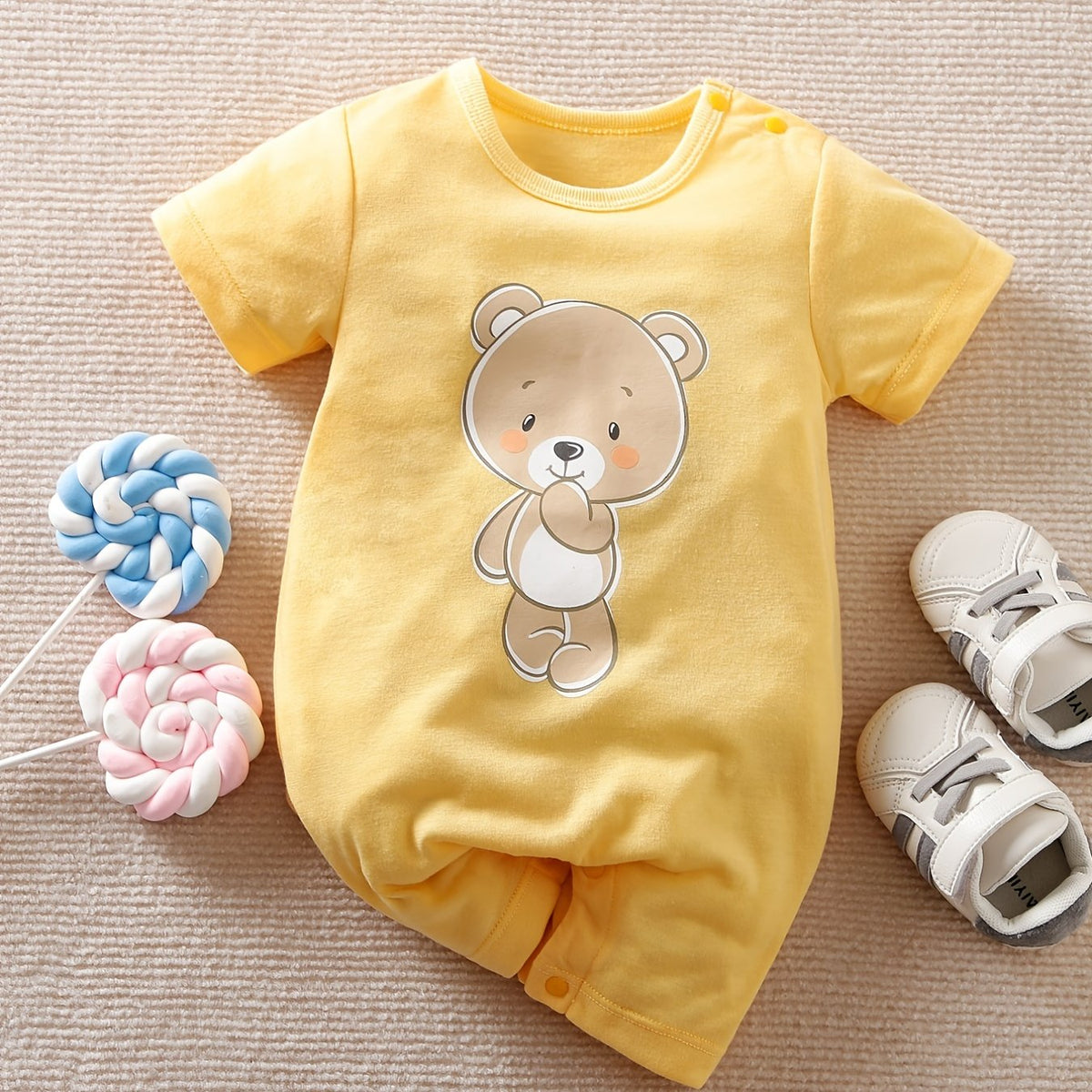 Cartoon Bear Graphic Romper Short Sleeve Jumpsuit