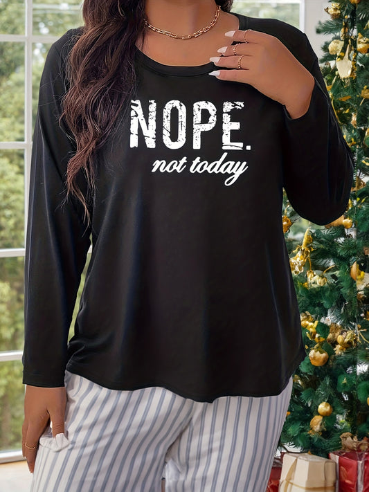  Women's Slogan Print Long Sleeve Pajama Top