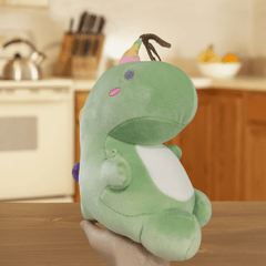 Soft Green Dinosaur Plush Toy with Pink Accents & Floral Accents