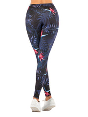 Night Flowers Print Slim Leggings for Women