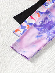 5pcs Girls' Camo Tie Dye Slim Fit Legging Pants Set