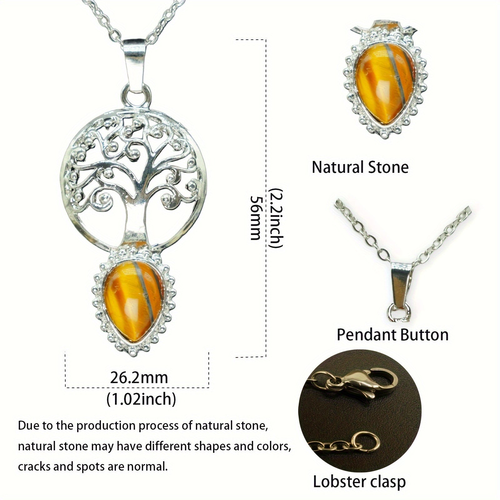 Natural Stone Tree Of Life Water Drop Pendant Agate Amethyst Turquoise Necklace