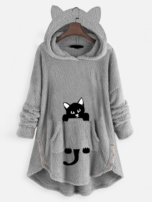Fuzzy Cat Ear Hoodie Oversized Hooded Sweater Women's Clothing
