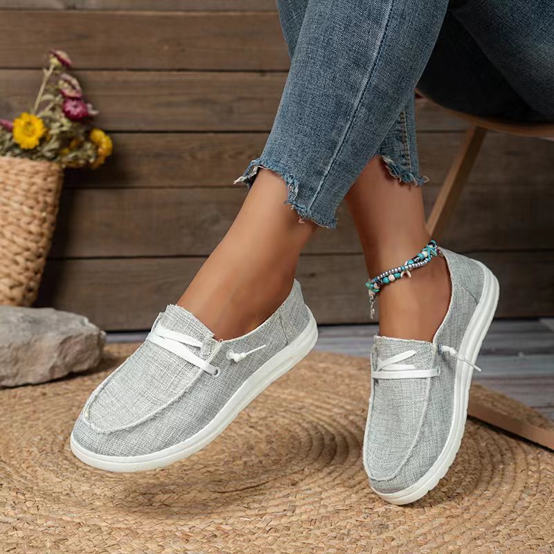 Women's Flat Canvas Shoes Lightweight Low Top Lace Up Shoes
