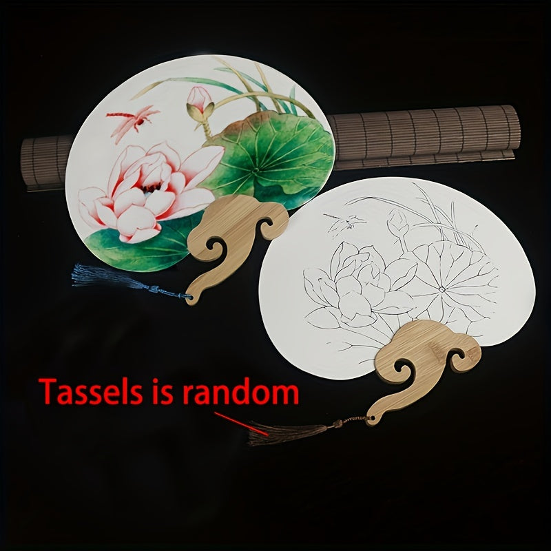 DIY Chinese Paper Fan Bamboo Handle Tassel Ancient Costume Women