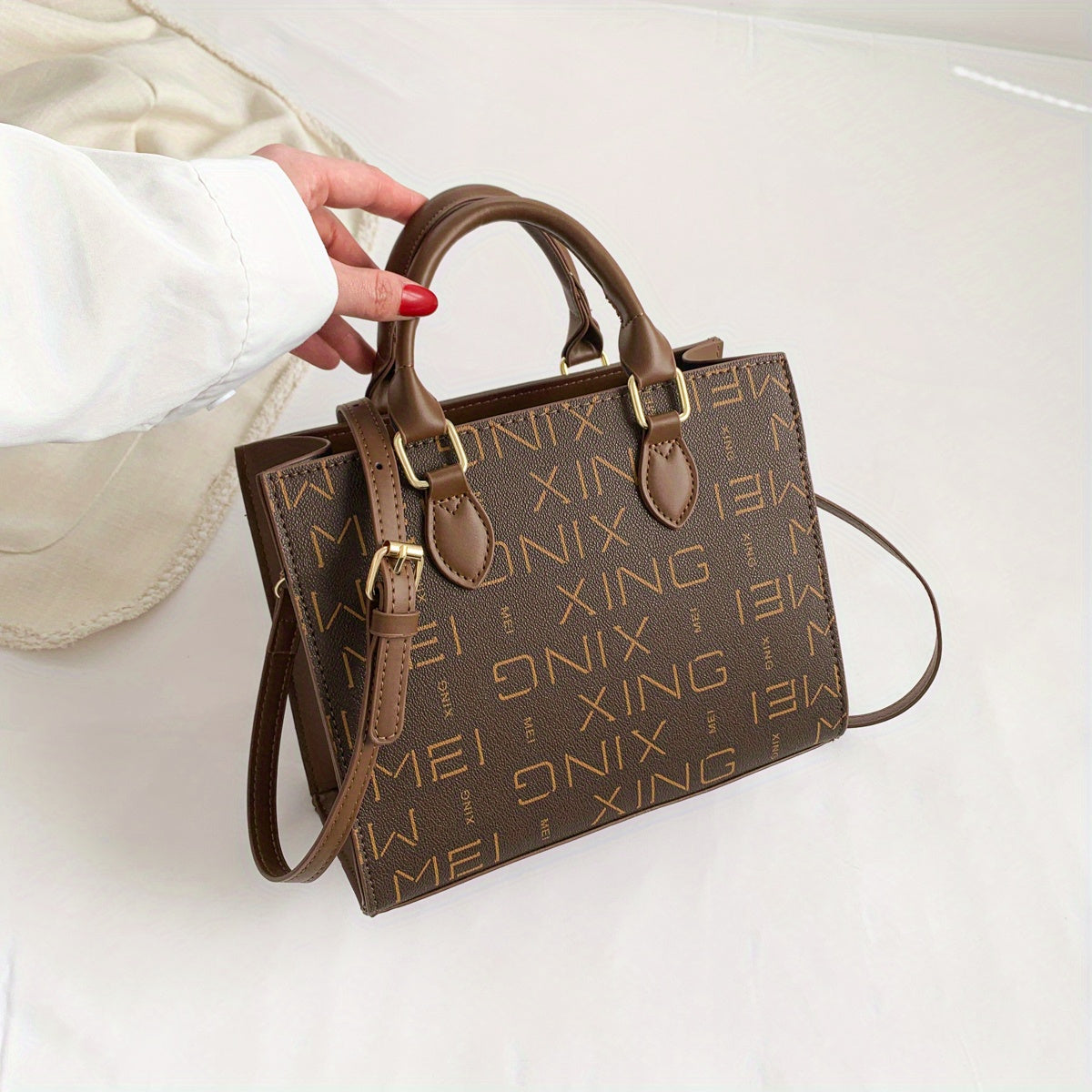 Vintage Letter Pattern Square Shoulder Bag Women's Crossbody Bag