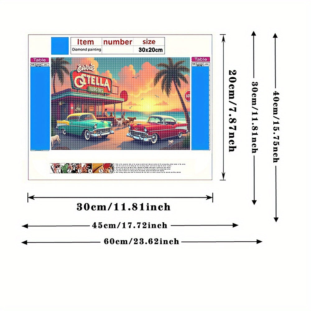 Retro Diamond Painting Kit for Adults - Beach and Car Theme
