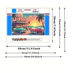 Retro Diamond Painting Kit for Adults - Beach and Car Theme