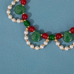Faux Pearl Beaded Necklace Faux Jade Chinese Style Decoration