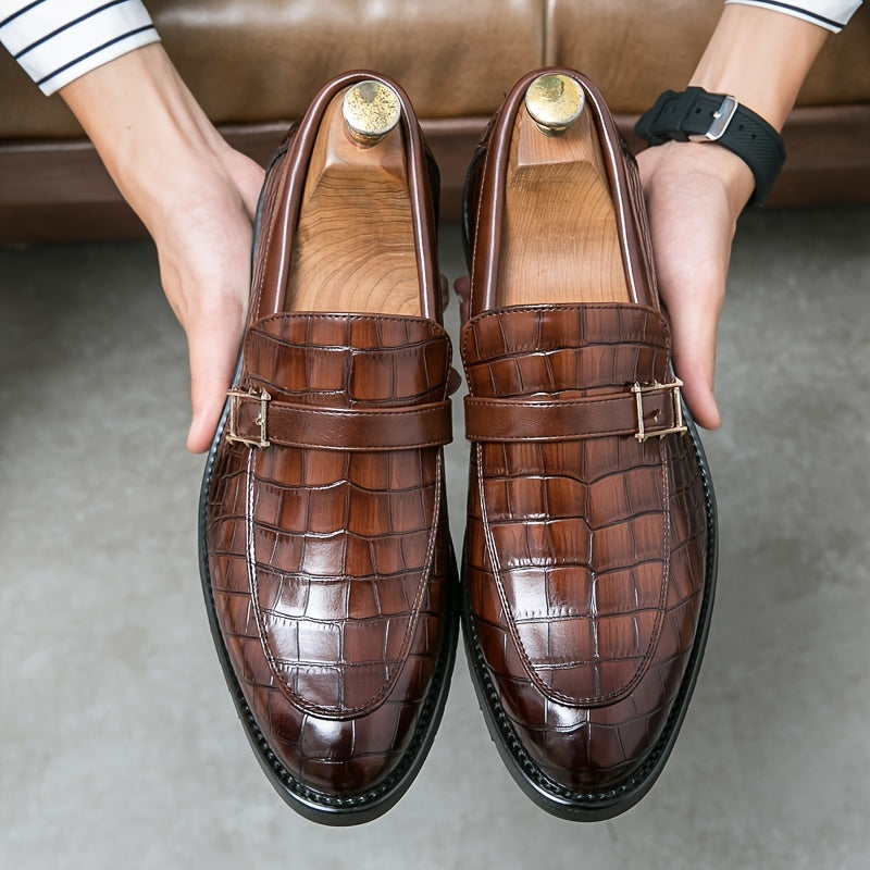 Men's Crocodile Print Pointed Toe Slip On Loafer Shoes