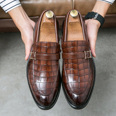 Men's Crocodile Print Pointed Toe Slip On Loafer Shoes