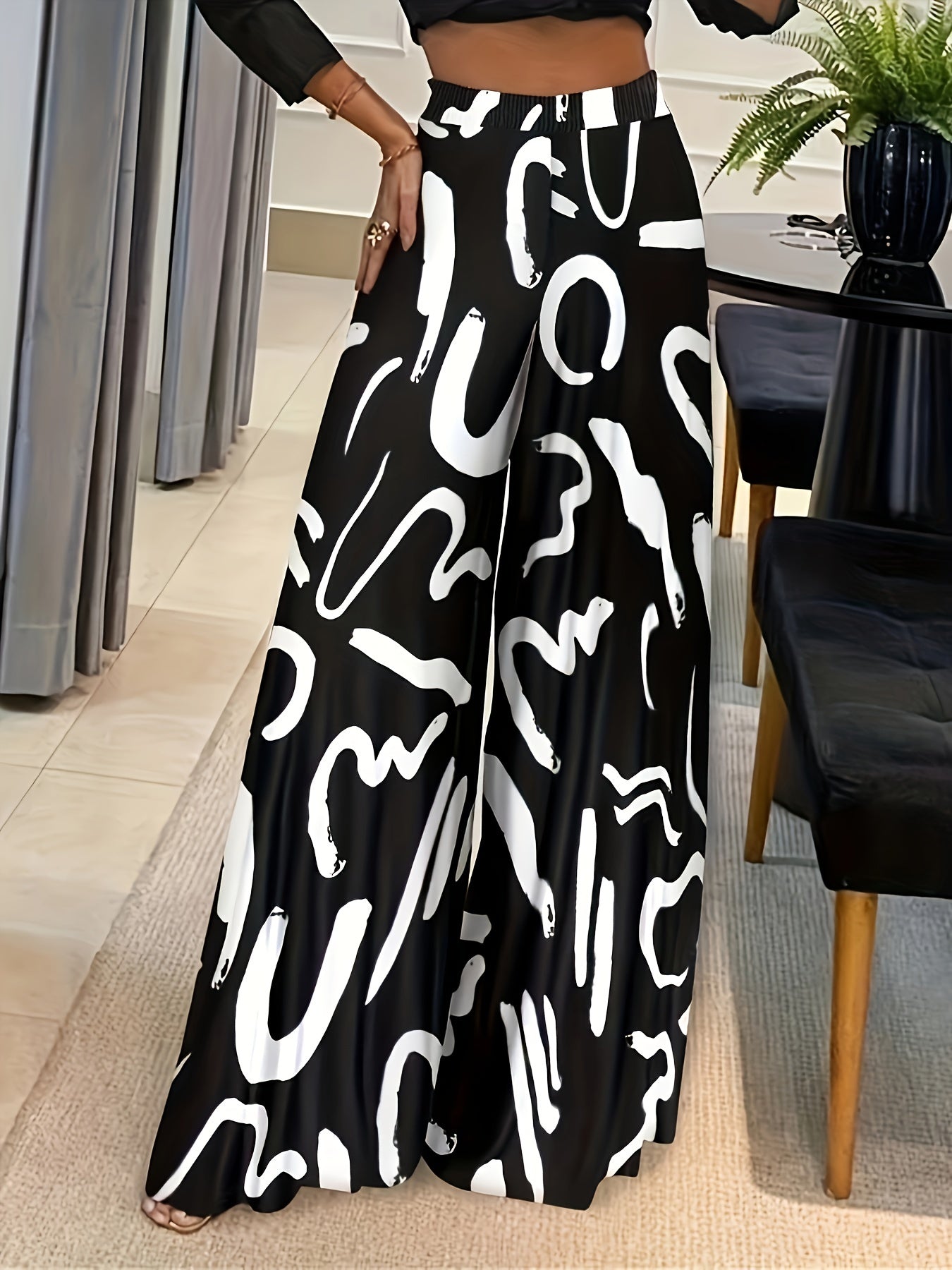 Colorblock Geometric Print Wide Leg Pants