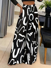 Colorblock Geometric Print Wide Leg Pants