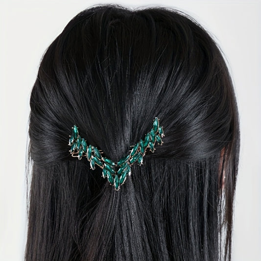 V Shaped Rhinestone Barrette Glitter Hair Clip