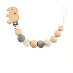 Baby Pacifier Chain Elephant Wooden Pacifier Clip Geometric Crochet Beads