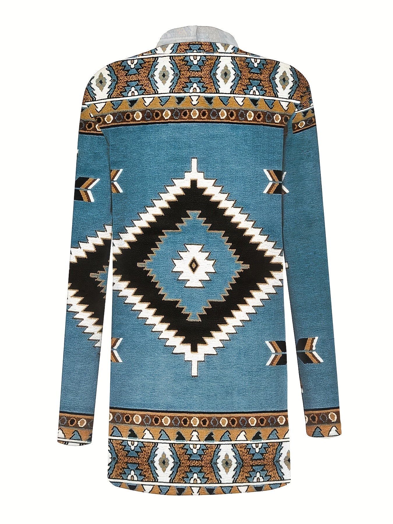  Boho Cardigan Geometric Print Long Sleeve Open Front Cardigan