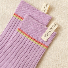 2 Pairs Striped Mid Tube Socks Crew Length Stockings Women's Hosiery