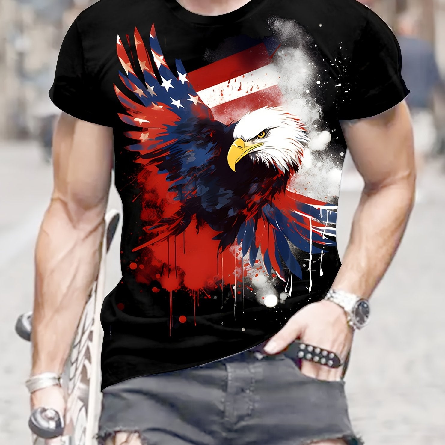 Eagle Print Men's Graphic T-shirt for Summer