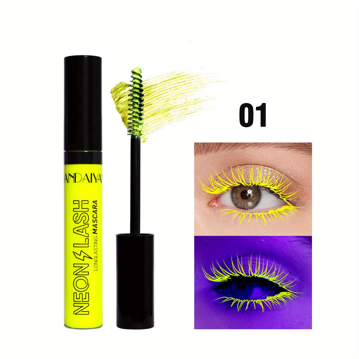 UV Glow 6 Colors Neon Mascara Matte Waterproof Smudge Proof Fluorescent Makeup