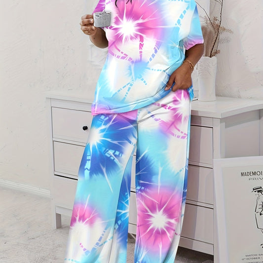  Tie Dye Tee & Wide Leg Pants Loungewear Set