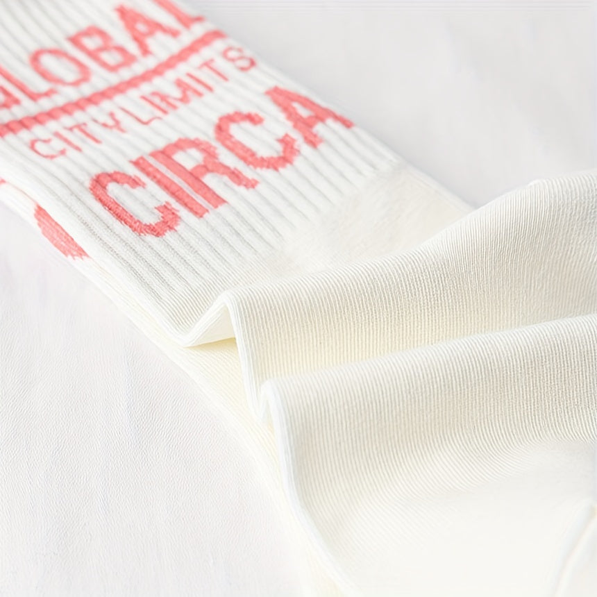 3 Pairs Letter Striped Socks Comfy & Breathable Women's Stockings