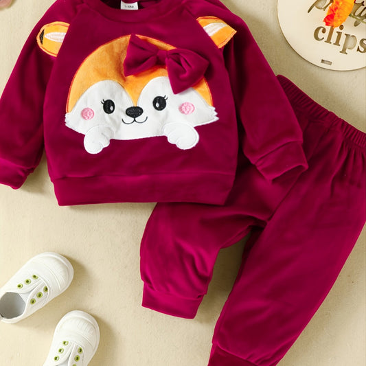 Girls' Fox Print Long Sleeved Trousers Set