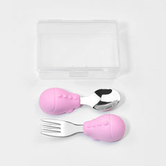Baby Learn To Eat Training Fork Spoon Short Handle Stainless Steel Tableware