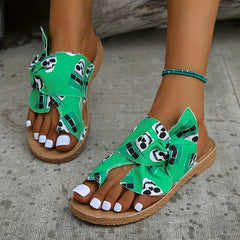 Women's Skull Print Slide Sandals Casual Loop Toe Bowknot Decor Shoes