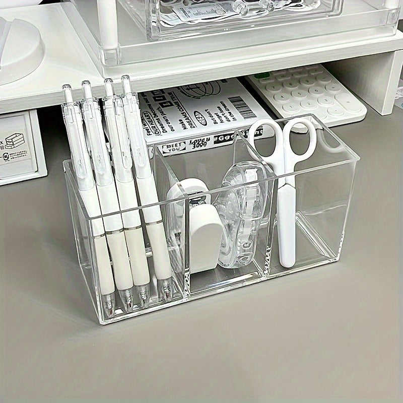 Clear Pen Holder Organizer 3 Compartments for Desk Makeup Brush