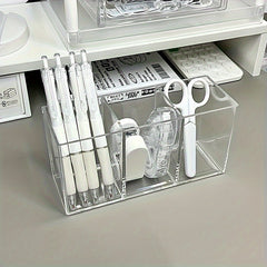 Clear Pen Holder Organizer 3 Compartments for Desk Makeup Brush