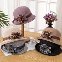 Women's Bucket Hat with Flower Decor Sunshade Fedora