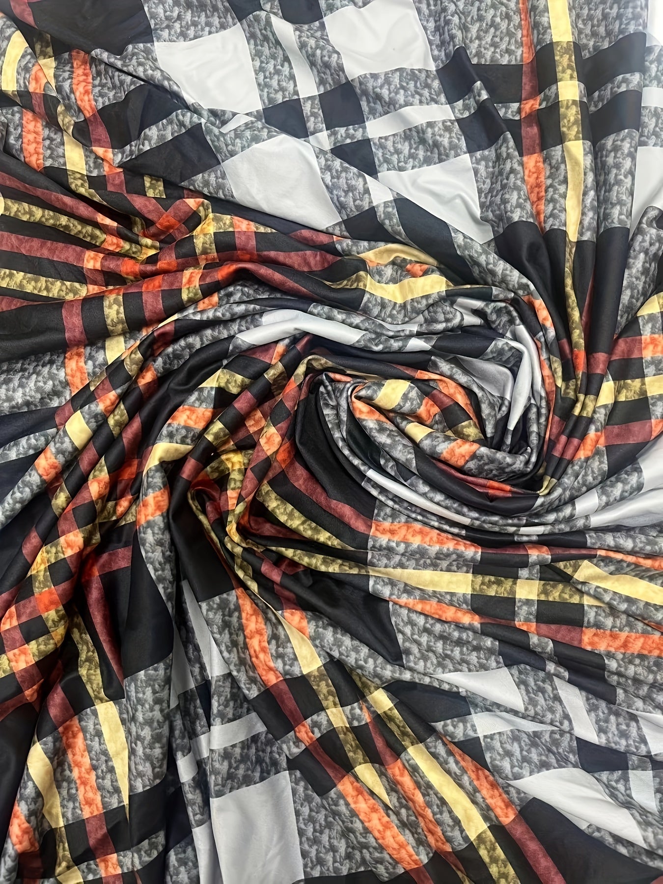  Colorblock Plaid Print Long Sleeve Round Neck Dress