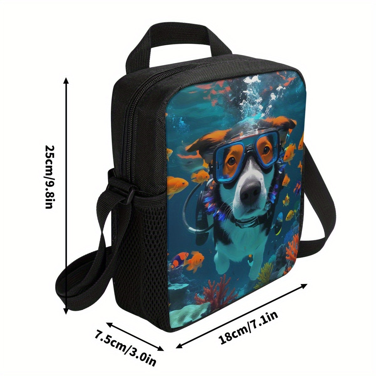 Diving Dog Print Insulated Lunch Bag Large Capacity