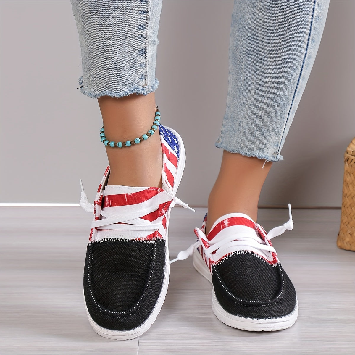 Women's Star & Striped Canvas Shoes Casual Lace Up Sneakers