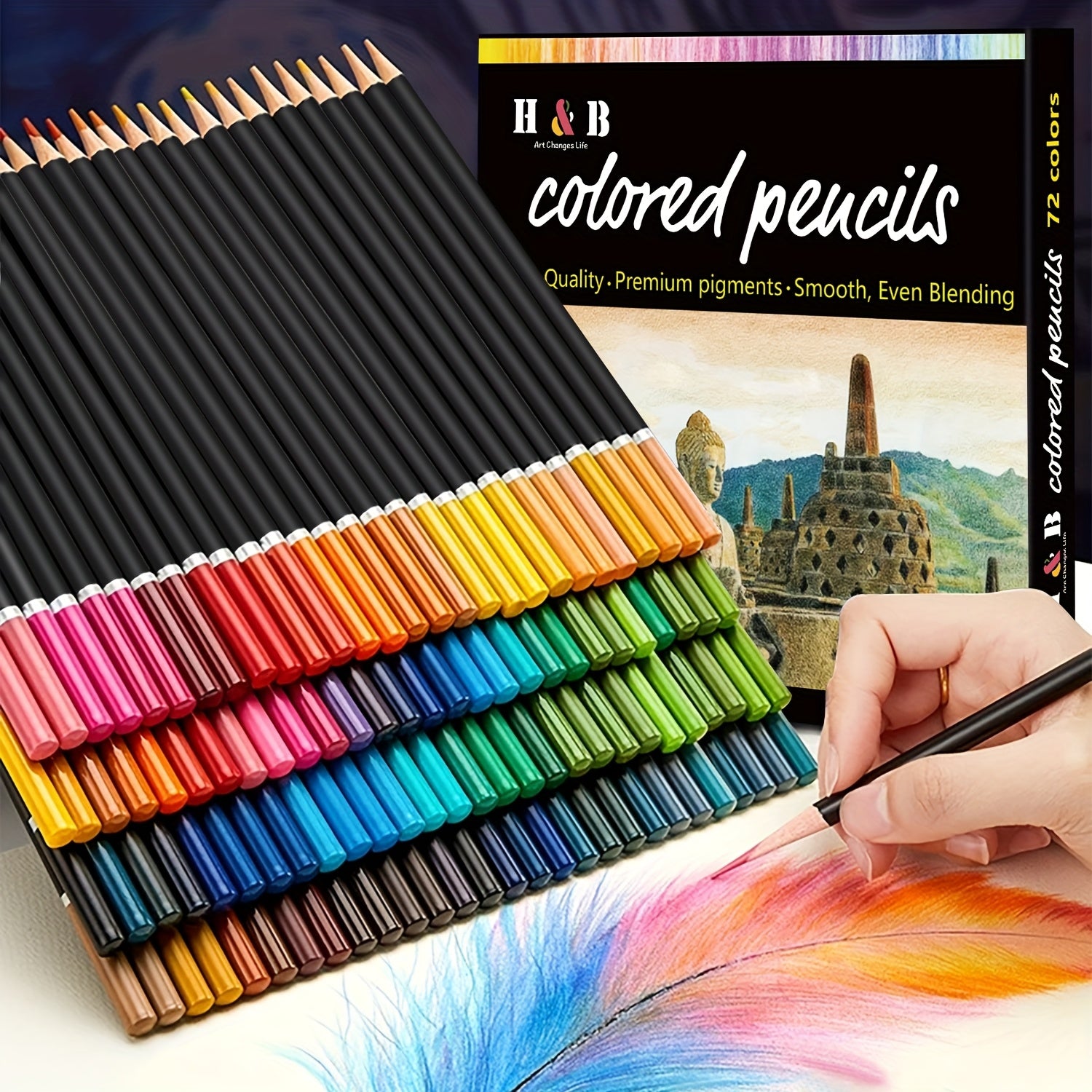 72 Colored Pencils Professional Artistic Sketching & Drawing Pencils
