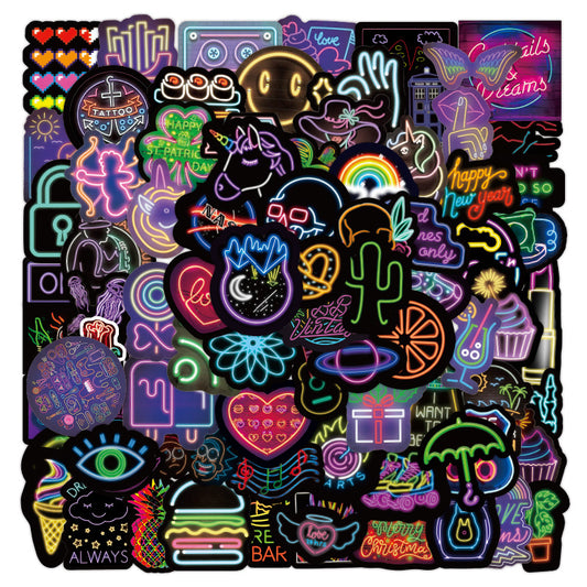 100Pcs Neon Waterproof Vinyl Decals for Water Bottles Laptops & More