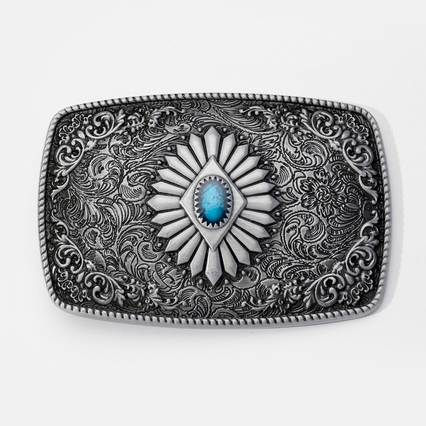 Vintage Turquoise Belt Buckle Geometric Engraved Western Cowboy Accessories