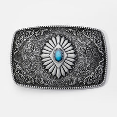 Vintage Turquoise Belt Buckle Geometric Engraved Western Cowboy Accessories